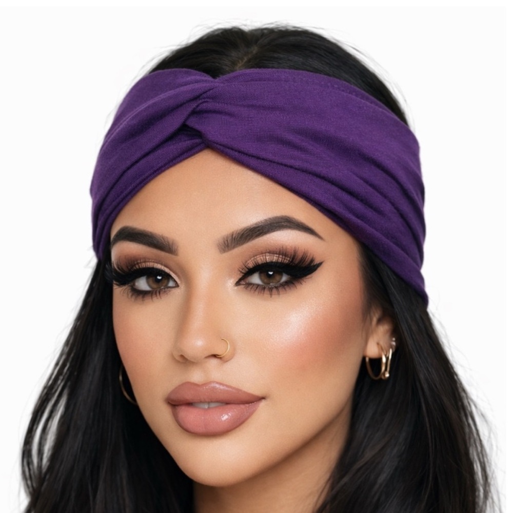 Purple Twist Turban Headband | Boho Festival Yoga Wide Hair Wrap